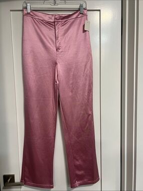 Pink stretch Satin-Look Straight Leg Pants
